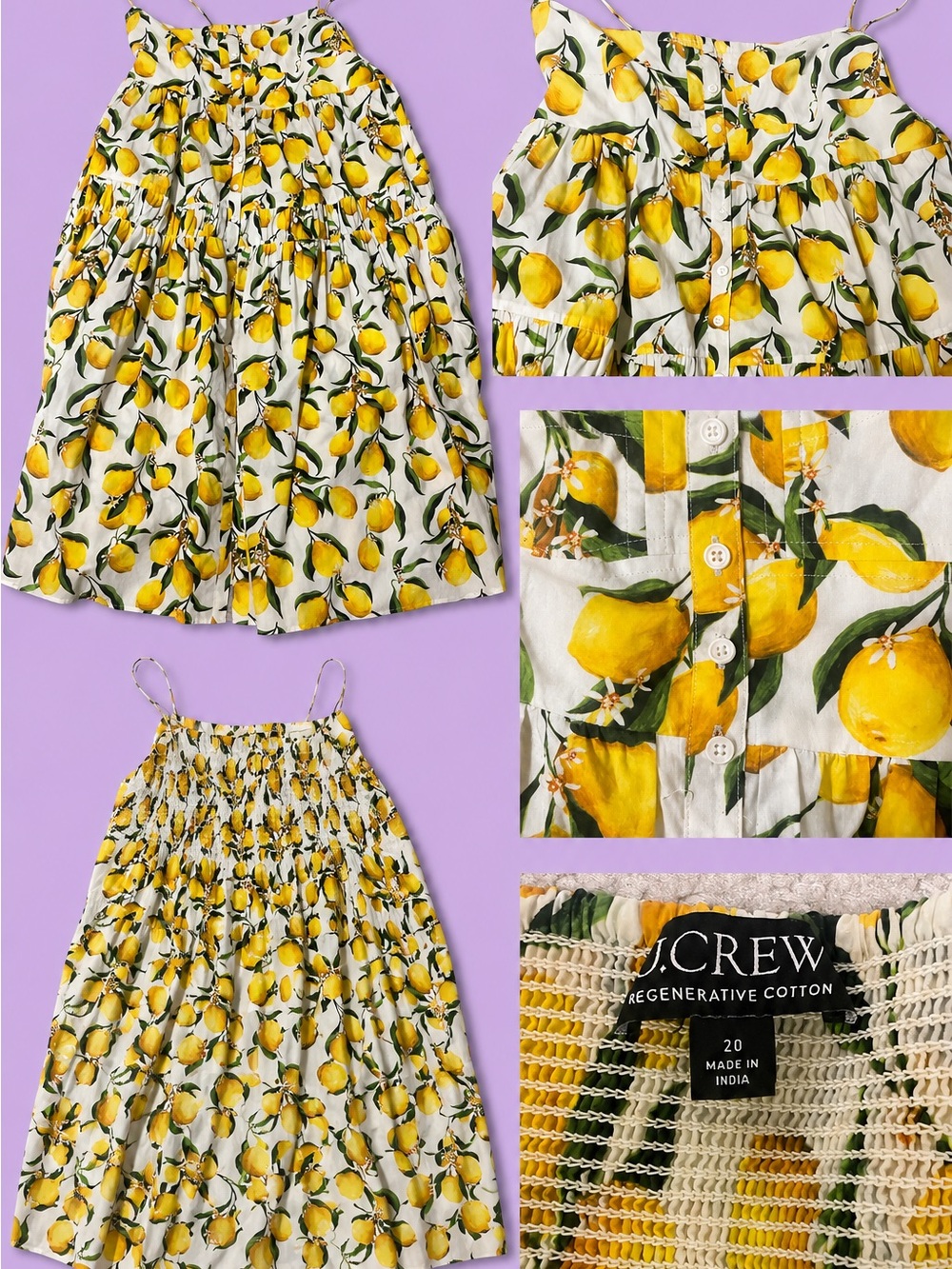 J. Crew SIZE 20 Lemon Print MIDI Sundress Spaghetti Strap Summer Dress 🍋